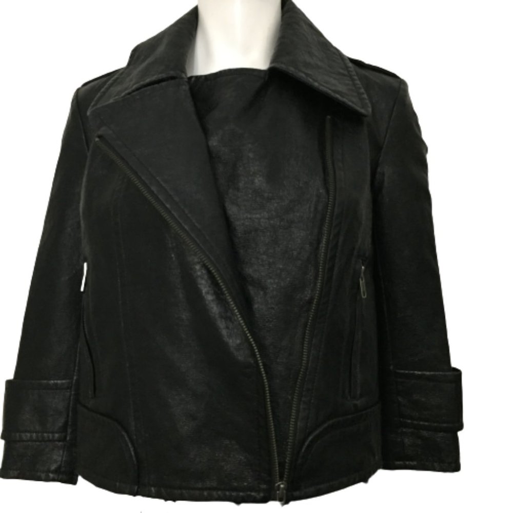 French Connection Size 0 Ladies Black Leather Jacket